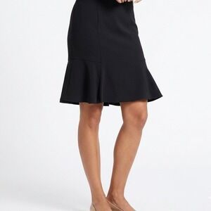 Kasper Black Petite Trumpet Skirt Size 8P Ruffle Hem Professional Career Wear